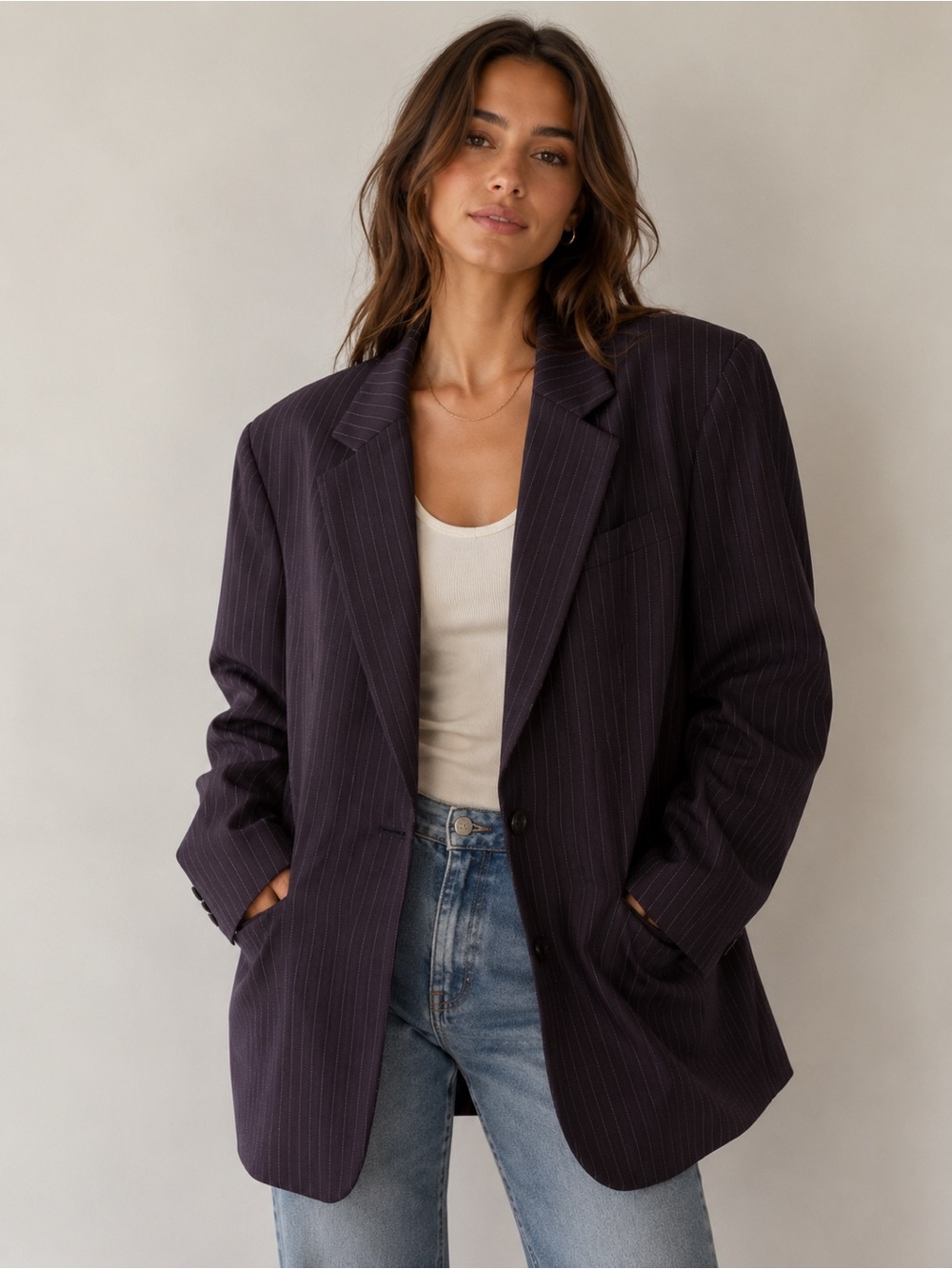 Vintage Oscar de La Renta 90s Pinstripe Oversized Boyfriend Blazer Retro Classic